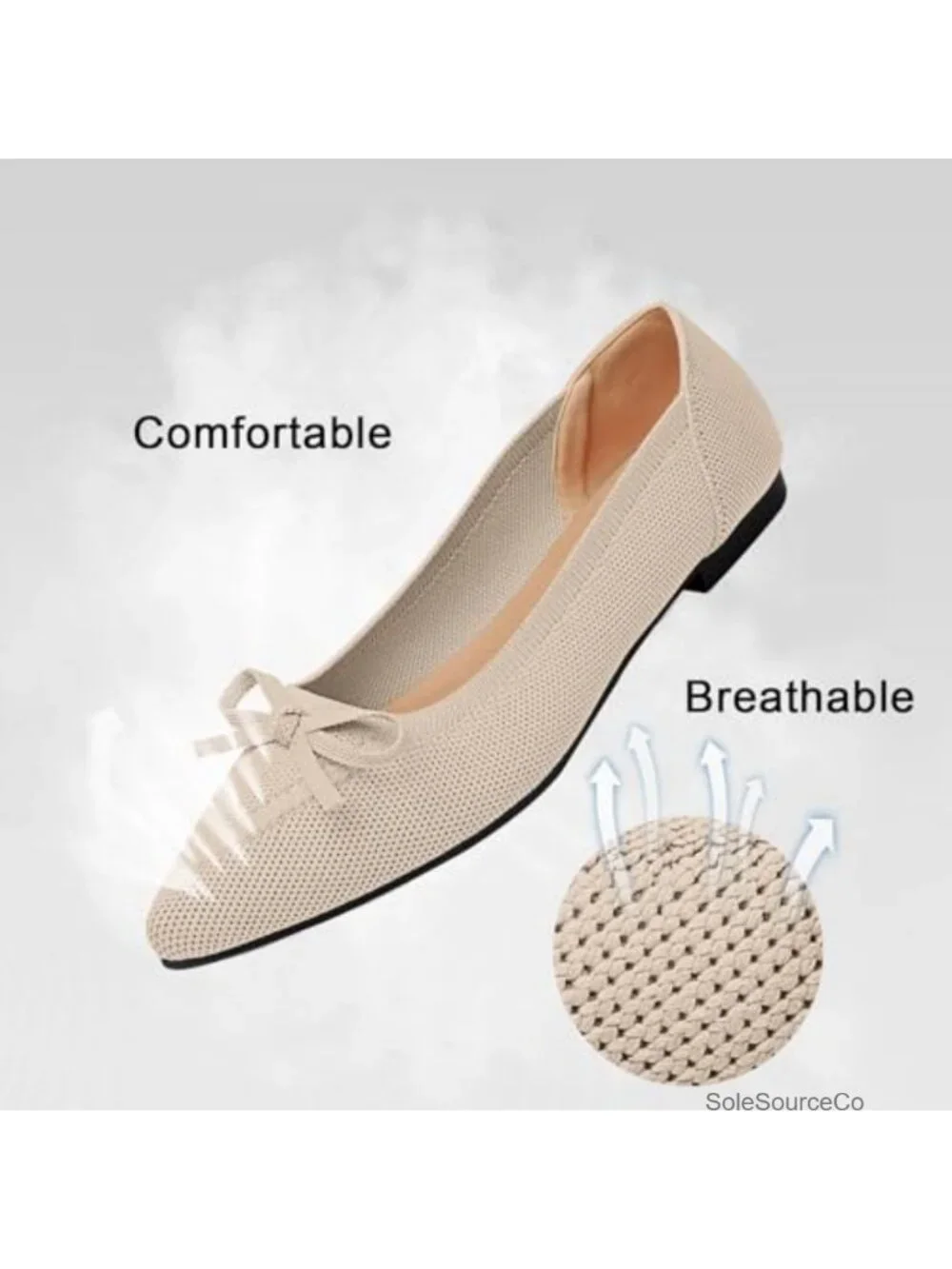 Women's Pointed Toe Bow Knit Ballet Flats, Lightweight Mesh Slip On Dressy Work